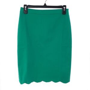 J. Crew Scalloped Sateen Pencil Skirt AL208 Womens Sz 00 Green